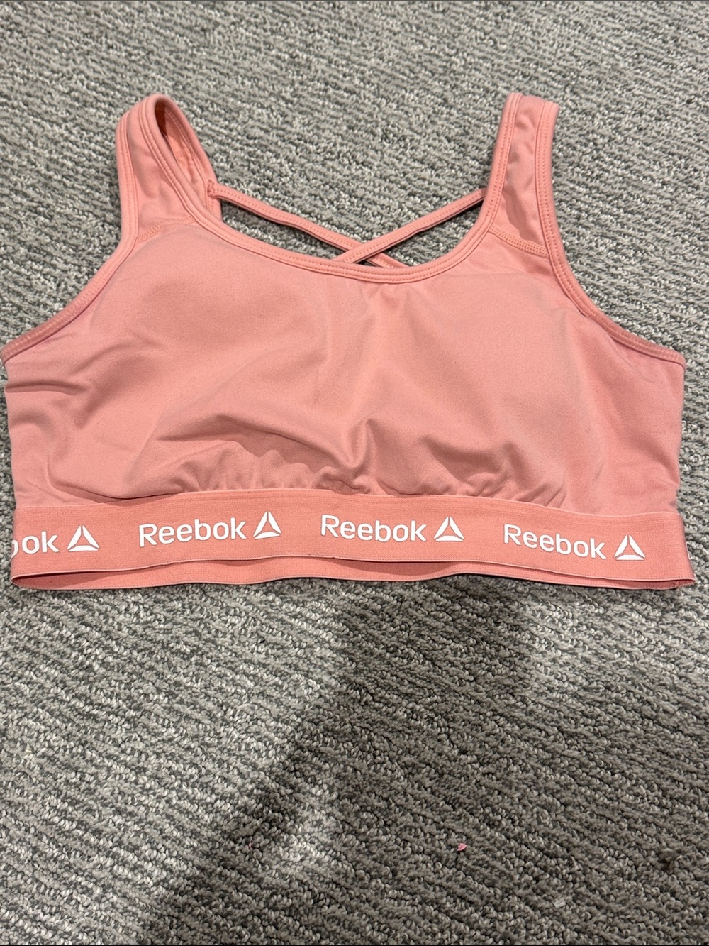 Reebok Peach Pink Crisscross-Back Sports Bra with Logo Band